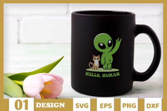 Hello Human Alien with Cat Embroidery