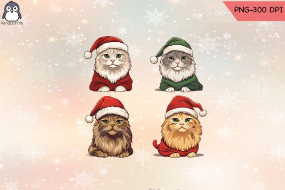 Set of Different Breed of Cat Christmas Embroidery